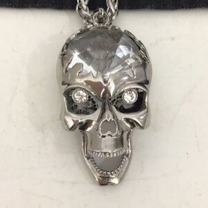 New Silver Crystal Skull Pendant Necklace on 24 " Stainless Steel Chain